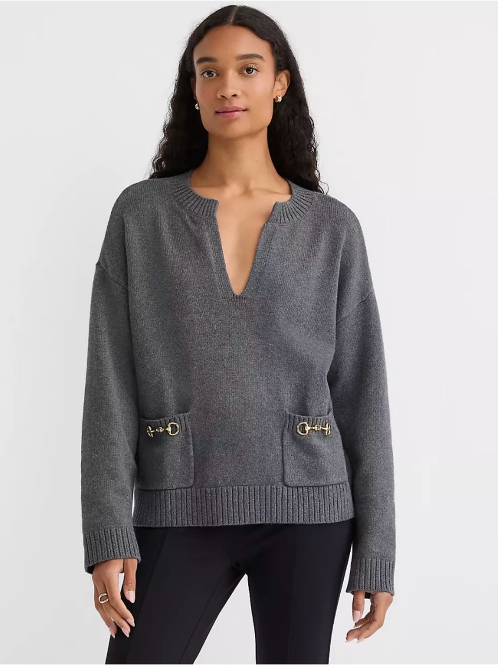 Loft heathered horsebit pocket sweater | Large | grey